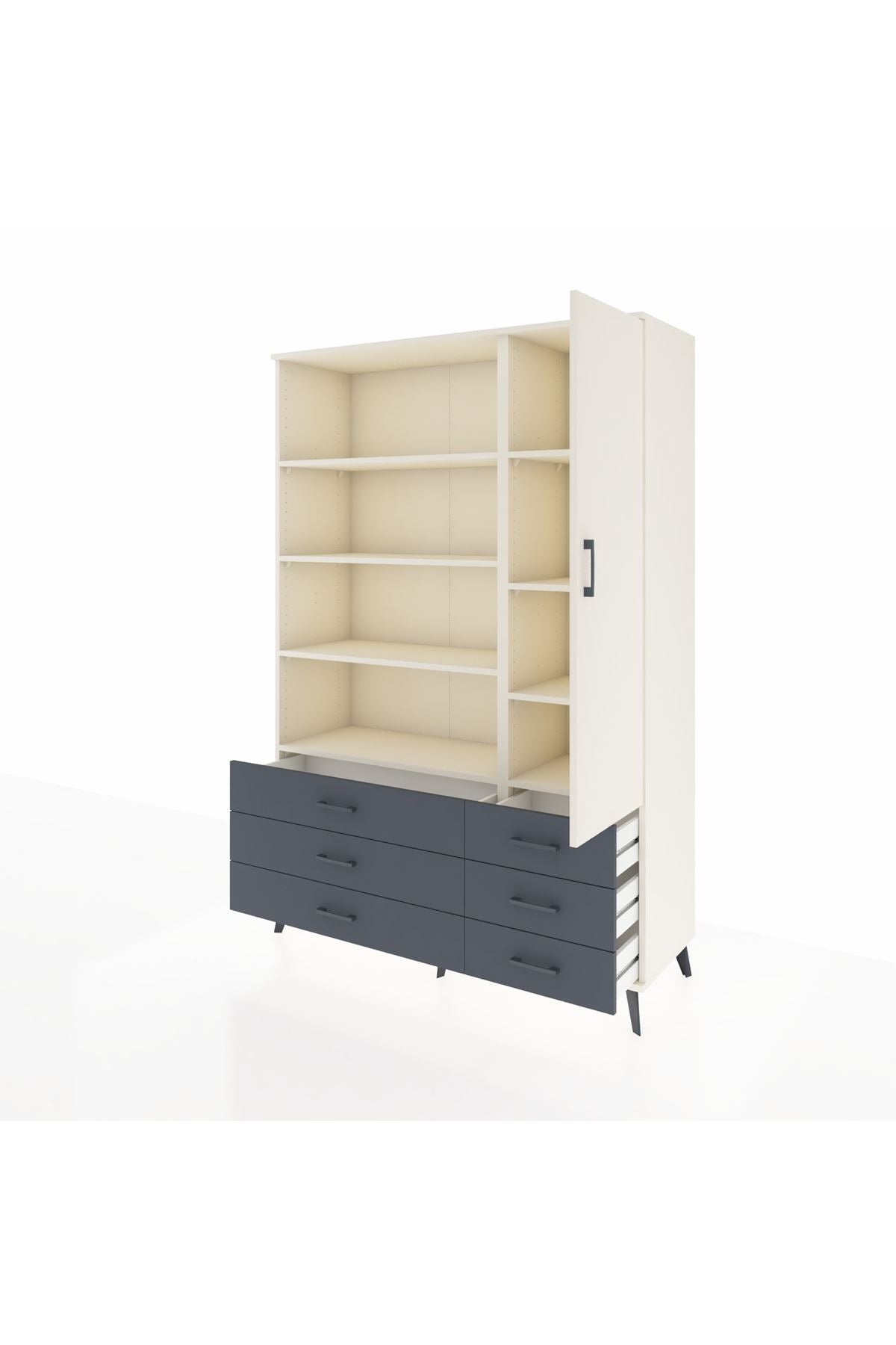 Hyperion Dolap 8 Raflı 6 Çekmeceli Tek Kapaklı  132x44x195 Aytaşı-Aytaşı/Antrasit