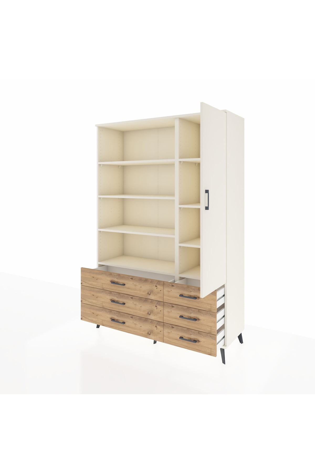 Hyperion Dolap 8 Raflı 6 Çekmeceli Tek Kapaklı  132x44x195 Aytaşı-Aytaşı/Çam