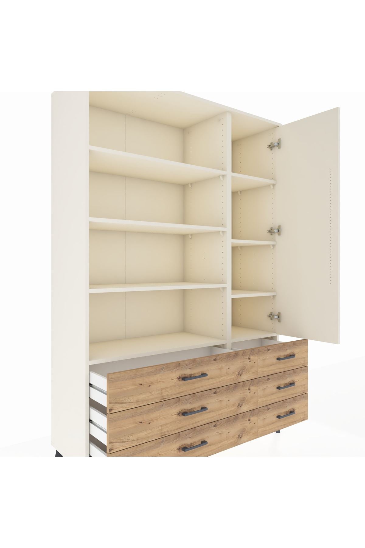 Hyperion Dolap 8 Raflı 6 Çekmeceli Tek Kapaklı  132x44x195 Aytaşı-Aytaşı/Çam