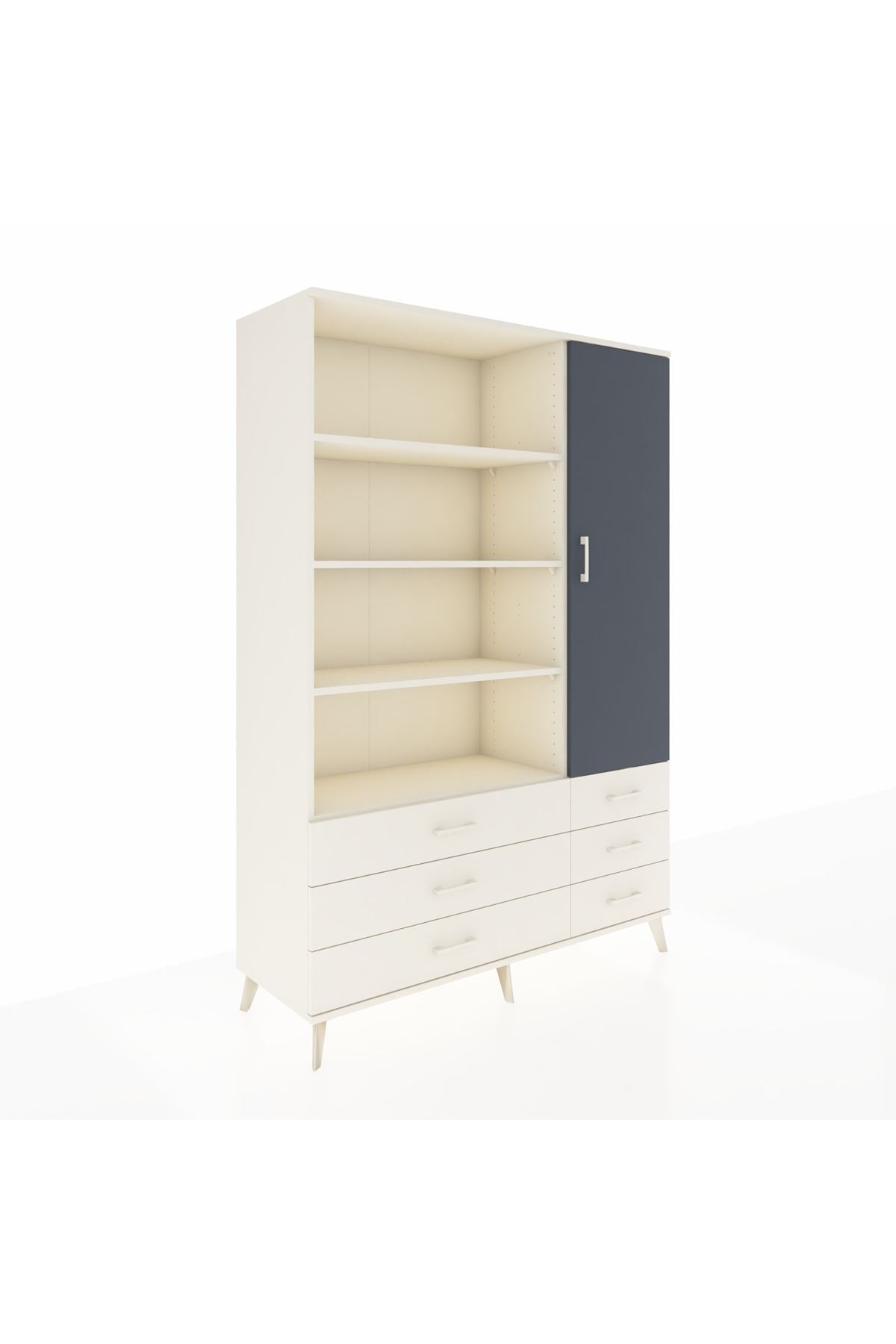 Hyperion Dolap 8 Raflı 6 Çekmeceli Tek Kapaklı  132x44x195 Aytaşı-Antrasit/Aytaşı