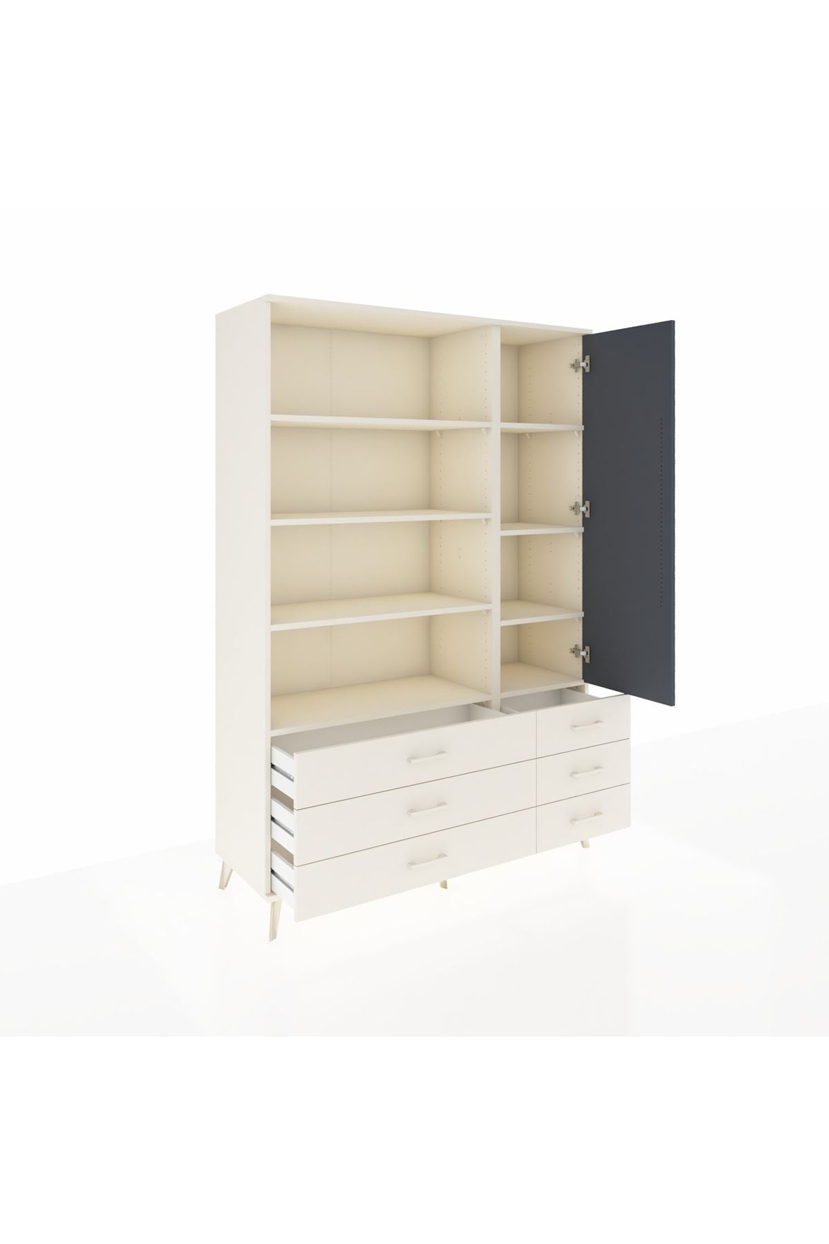 Hyperion Dolap 8 Raflı 6 Çekmeceli Tek Kapaklı  132x44x195 Aytaşı-Antrasit/Aytaşı