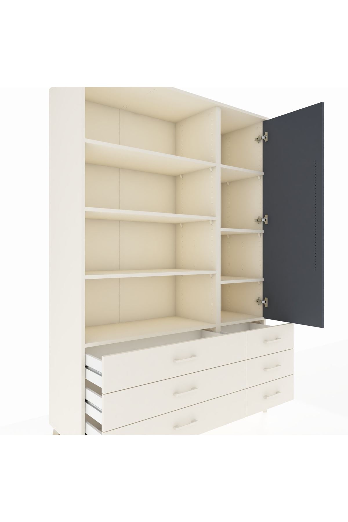 Hyperion Dolap 8 Raflı 6 Çekmeceli Tek Kapaklı  132x44x195 Aytaşı-Antrasit/Aytaşı