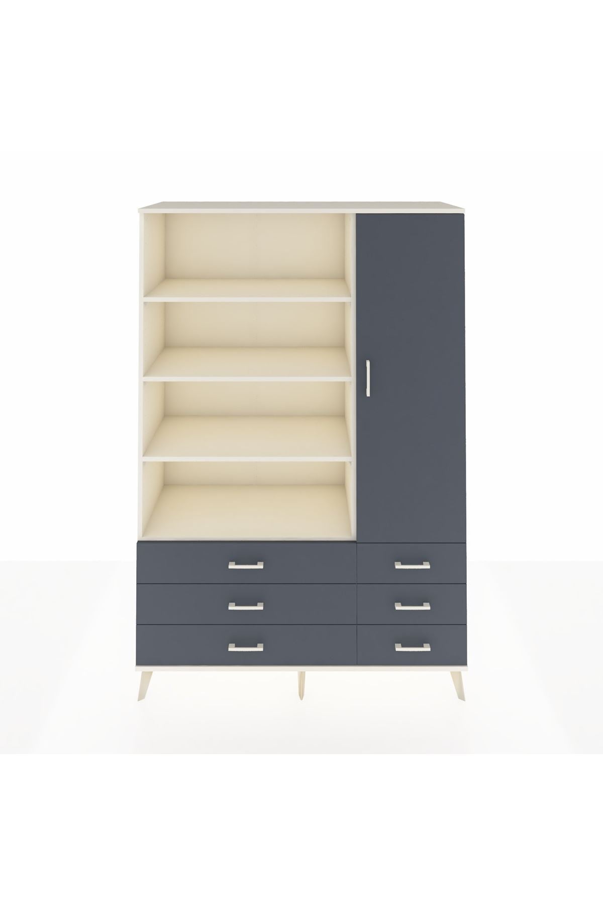 Hyperion Dolap 8 Raflı 6 Çekmeceli Tek Kapaklı  132x44x195 Aytaşı-Antrasit/Antrasit