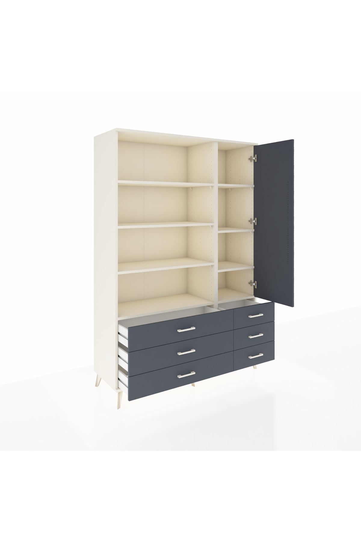 Hyperion Dolap 8 Raflı 6 Çekmeceli Tek Kapaklı  132x44x195 Aytaşı-Antrasit/Antrasit