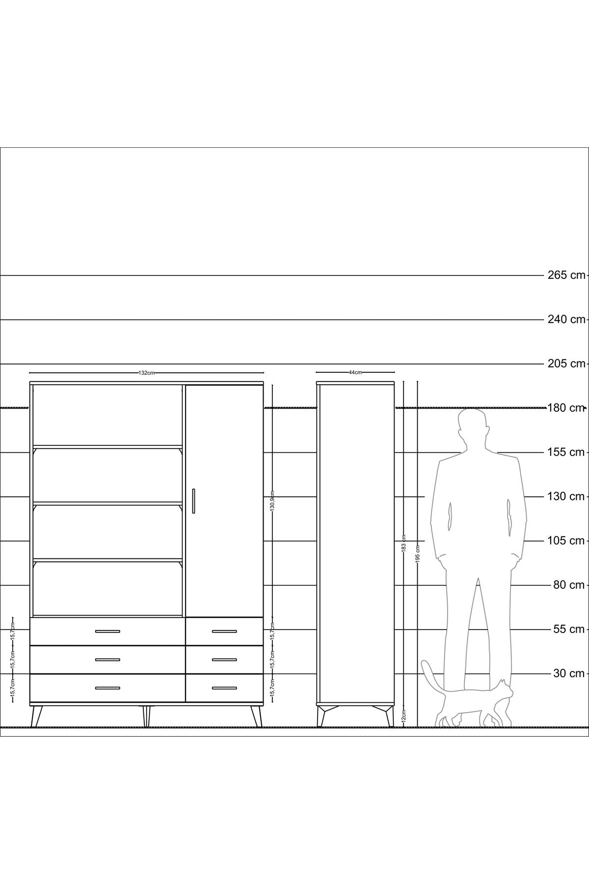 Hyperion Dolap 8 Raflı 6 Çekmeceli Tek Kapaklı  132x44x195 Aytaşı-Antrasit/Antrasit