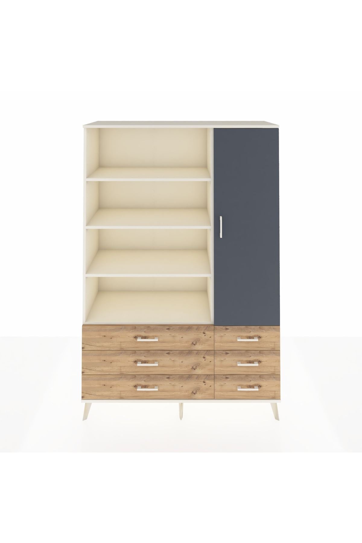 Hyperion Dolap 8 Raflı 6 Çekmeceli Tek Kapaklı  132x44x195 Aytaşı-Antrasit/Çam