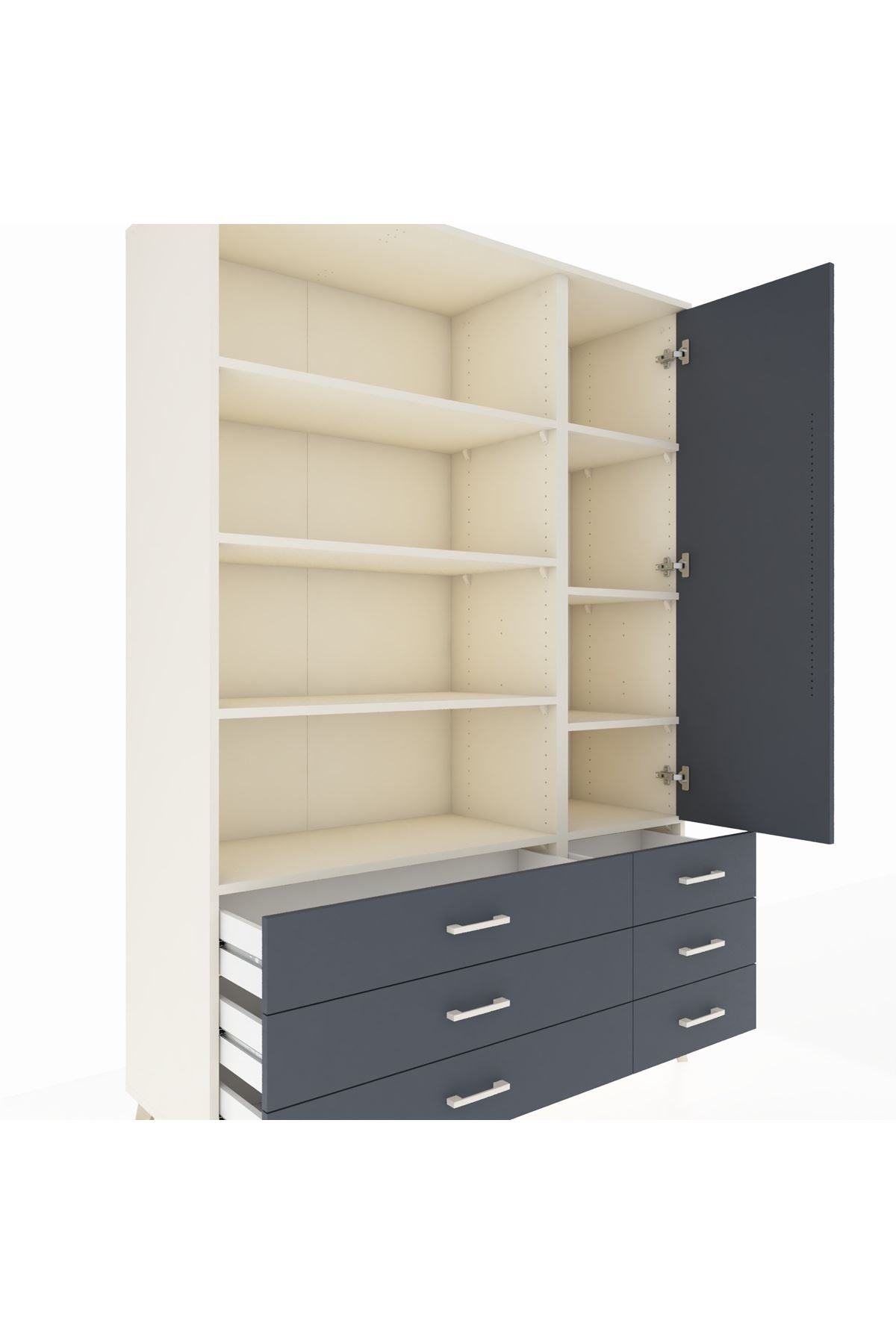 Hyperion Dolap 8 Raflı 6 Çekmeceli Tek Kapaklı  132x44x195 Aytaşı-Antrasit/Antrasit