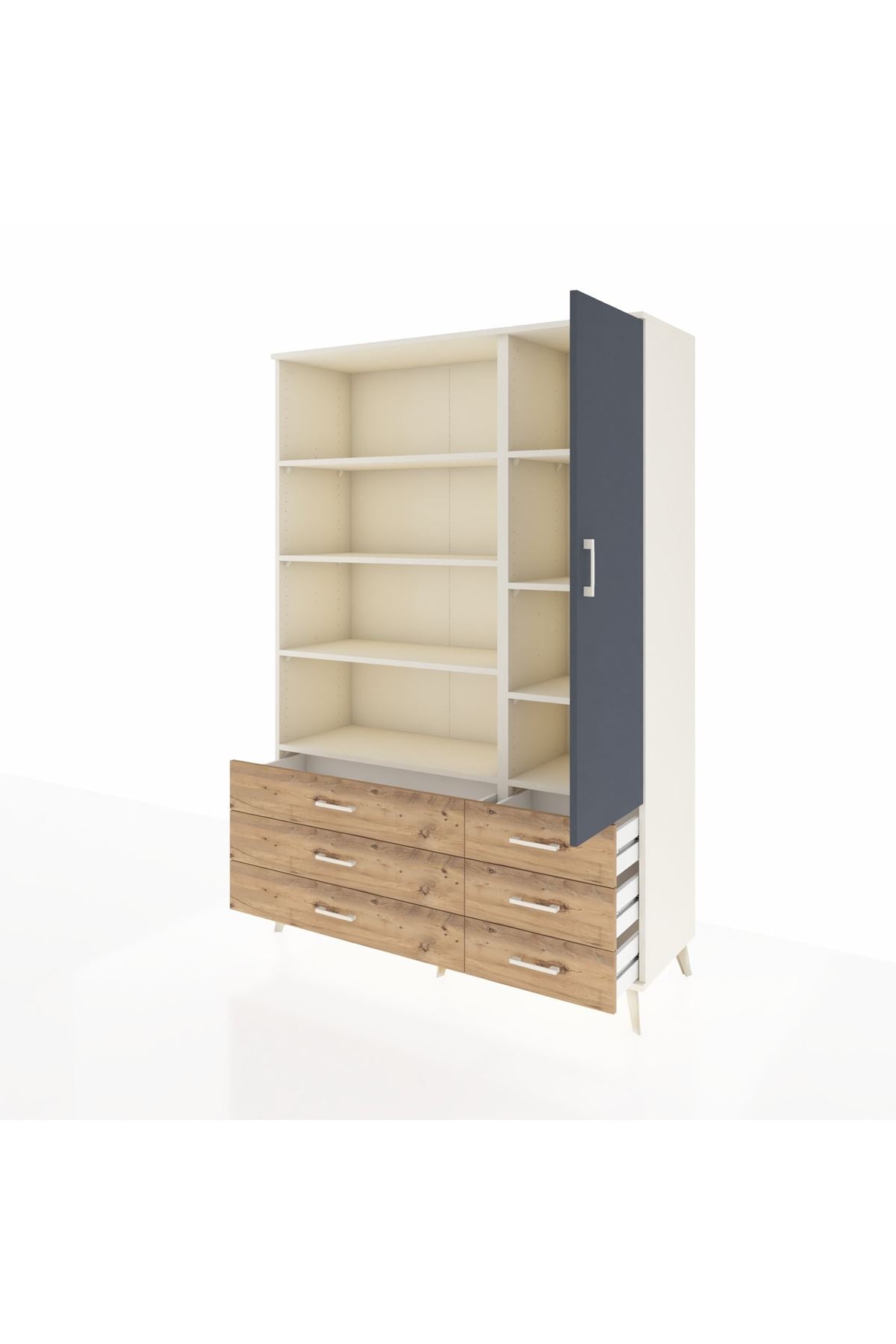 Hyperion Dolap 8 Raflı 6 Çekmeceli Tek Kapaklı  132x44x195 Aytaşı-Antrasit/Çam