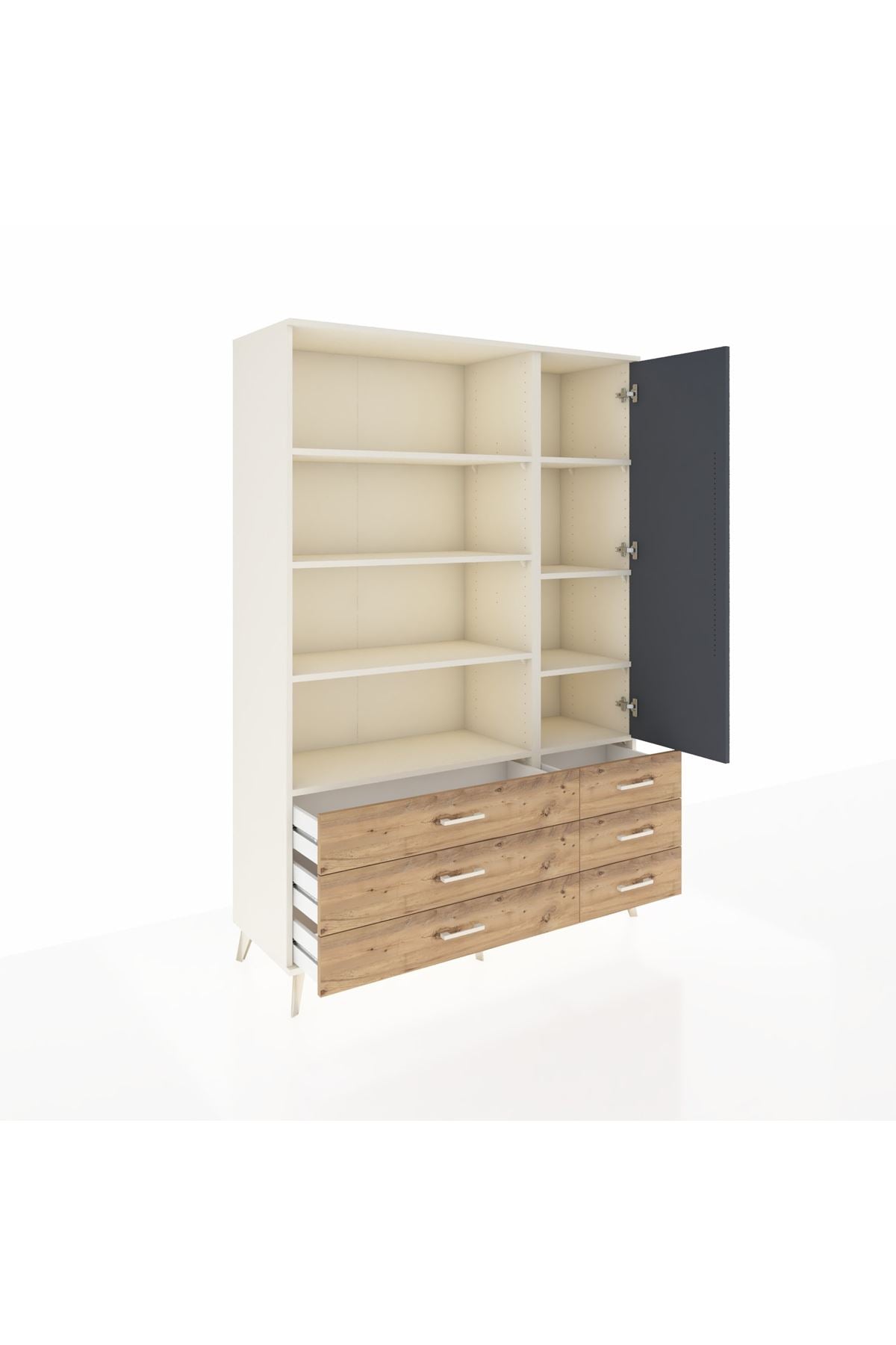 Hyperion Dolap 8 Raflı 6 Çekmeceli Tek Kapaklı  132x44x195 Aytaşı-Antrasit/Çam