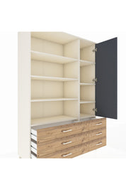 Hyperion Dolap 8 Raflı 6 Çekmeceli Tek Kapaklı  132x44x195 Aytaşı-Antrasit/Çam