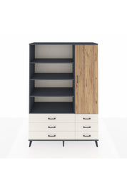 Hyperion Dolap 8 Raflı 6 Çekmeceli Tek Kapaklı  132x44x195 Antrasit-Çam/Aytaşı