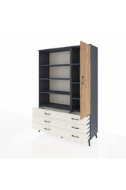 Hyperion Dolap 8 Raflı 6 Çekmeceli Tek Kapaklı  132x44x195 Antrasit-Çam/Aytaşı