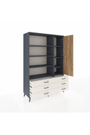 Hyperion Dolap 8 Raflı 6 Çekmeceli Tek Kapaklı  132x44x195 Antrasit-Çam/Aytaşı