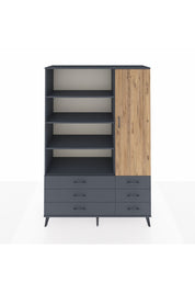 Hyperion Dolap 8 Raflı 6 Çekmeceli Tek Kapaklı  132x44x195 Antrasit-Çam/Antrasit
