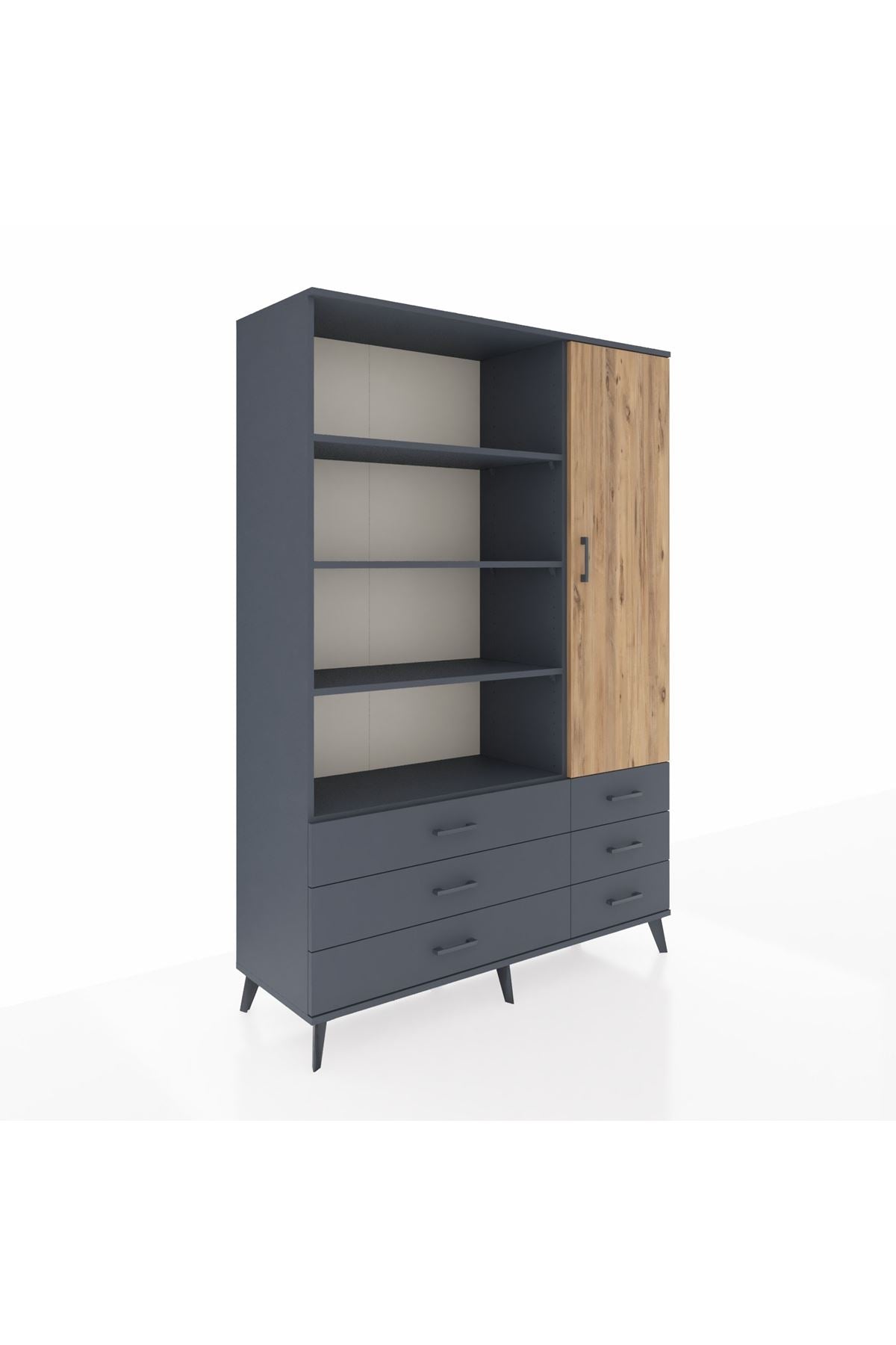 Hyperion Dolap 8 Raflı 6 Çekmeceli Tek Kapaklı  132x44x195 Antrasit-Çam/Antrasit