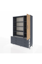 Hyperion Dolap 8 Raflı 6 Çekmeceli Tek Kapaklı  132x44x195 Antrasit-Çam/Antrasit