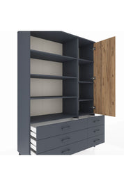 Hyperion Dolap 8 Raflı 6 Çekmeceli Tek Kapaklı  132x44x195 Antrasit-Çam/Antrasit