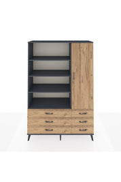 Hyperion Dolap 8 Raflı 6 Çekmeceli Tek Kapaklı  132x44x195 Antrasit-Çam/Çam