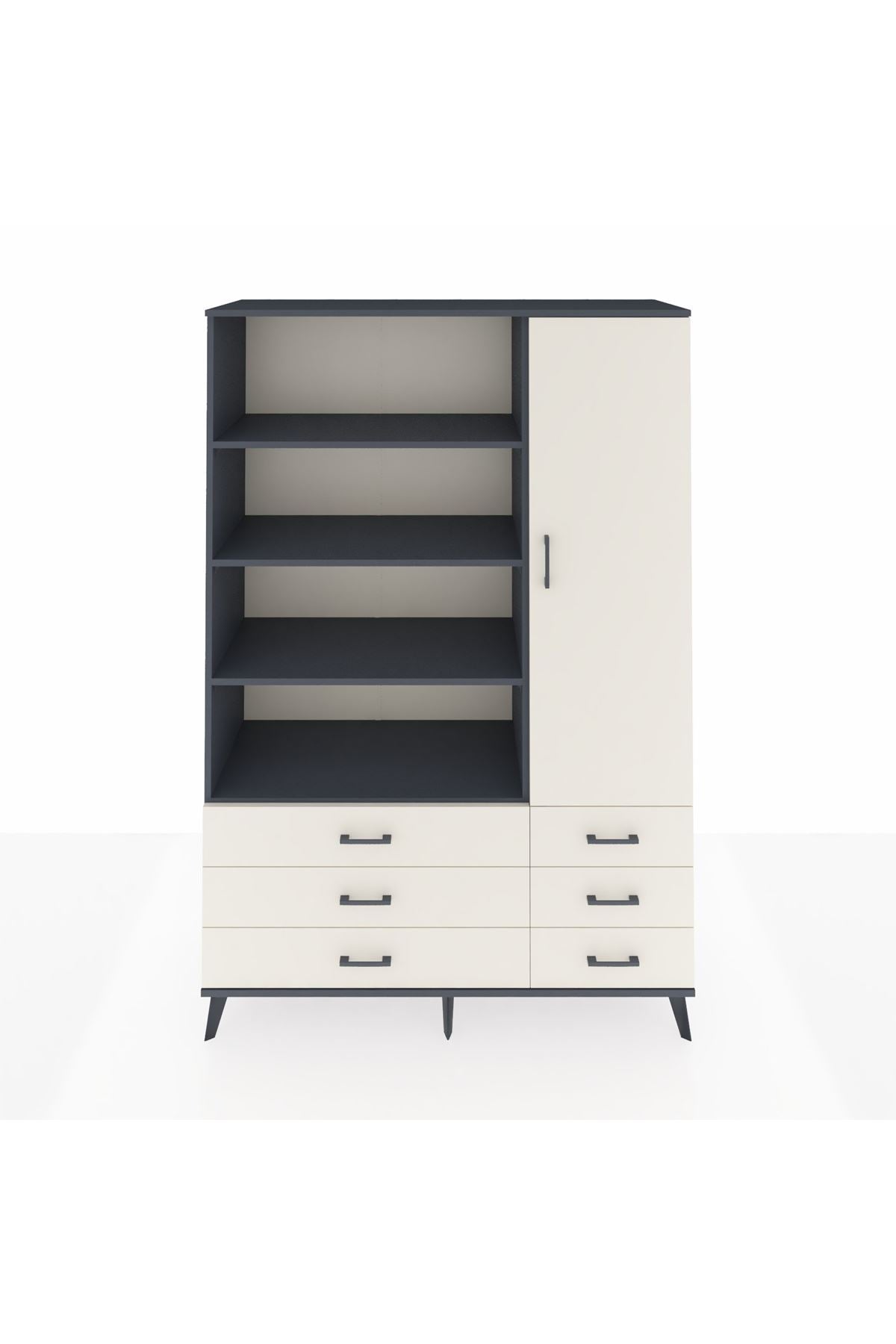 Hyperion Dolap 8 Raflı 6 Çekmeceli Tek Kapaklı  132x44x195 Antrasit-Aytaşı/Aytaşı