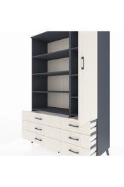 Hyperion Dolap 8 Raflı 6 Çekmeceli Tek Kapaklı  132x44x195 Antrasit-Aytaşı/Aytaşı