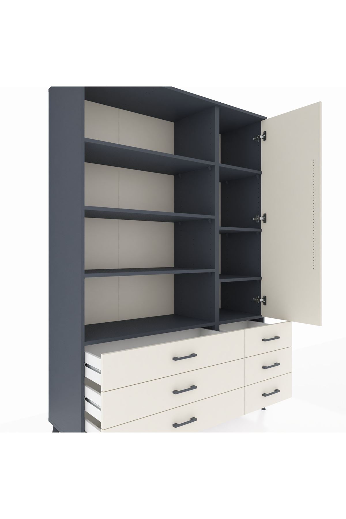 Hyperion Dolap 8 Raflı 6 Çekmeceli Tek Kapaklı  132x44x195 Antrasit-Aytaşı/Aytaşı