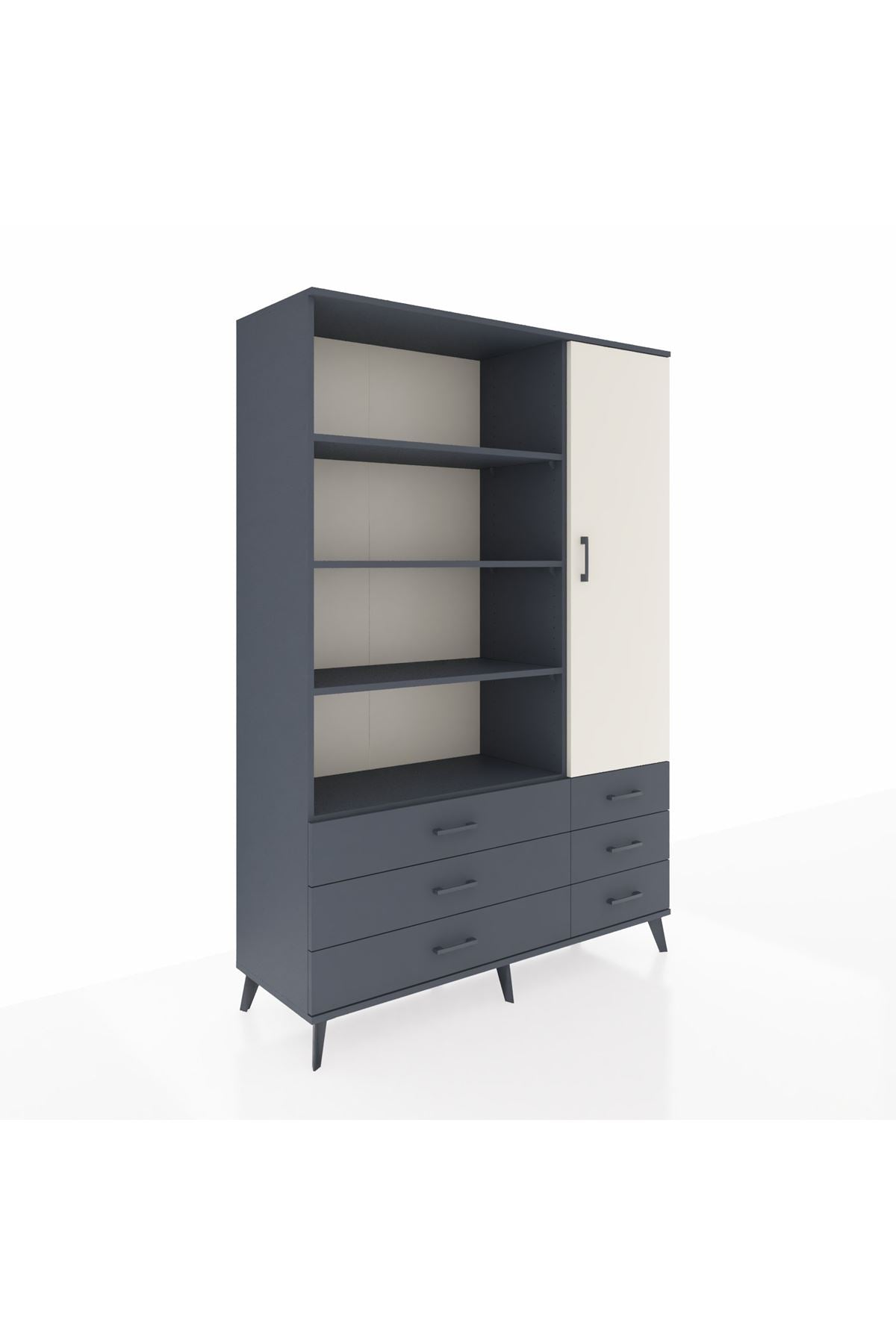 Hyperion Dolap 8 Raflı 6 Çekmeceli Tek Kapaklı  132x44x195 Antrasit-Aytaşı/Antrasit