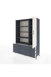 Hyperion Dolap 8 Raflı 6 Çekmeceli Tek Kapaklı  132x44x195 Antrasit-Aytaşı/Antrasit