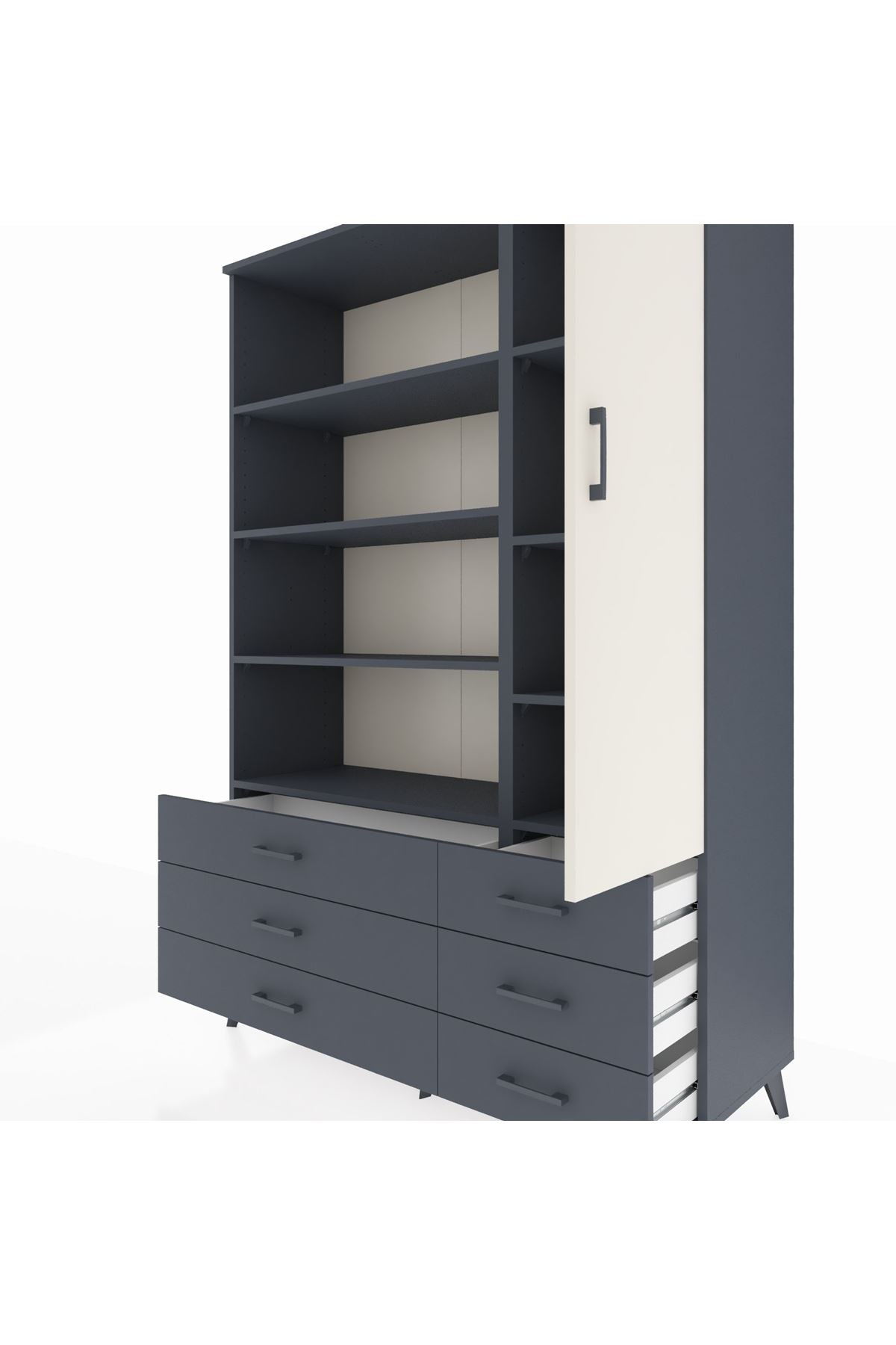 Hyperion Dolap 8 Raflı 6 Çekmeceli Tek Kapaklı  132x44x195 Antrasit-Aytaşı/Antrasit