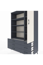 Hyperion Dolap 8 Raflı 6 Çekmeceli Tek Kapaklı  132x44x195 Antrasit-Aytaşı/Antrasit