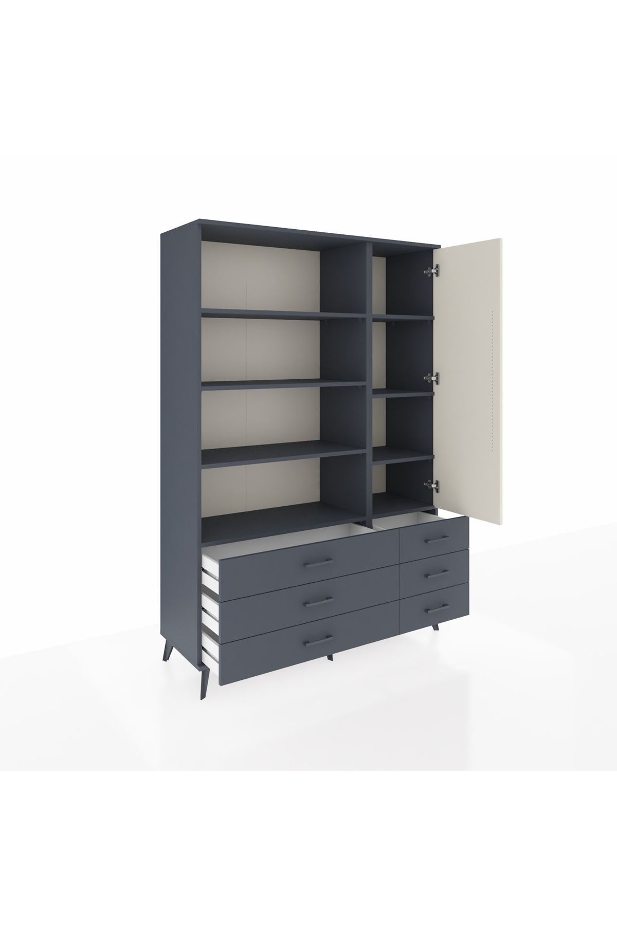 Hyperion Dolap 8 Raflı 6 Çekmeceli Tek Kapaklı  132x44x195 Antrasit-Aytaşı/Antrasit