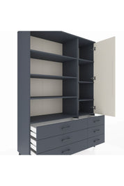 Hyperion Dolap 8 Raflı 6 Çekmeceli Tek Kapaklı  132x44x195 Antrasit-Aytaşı/Antrasit