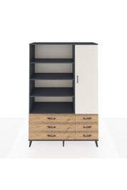 Hyperion Dolap 8 Raflı 6 Çekmeceli Tek Kapaklı  132x44x195 Antrasit-Aytaşı/Çam