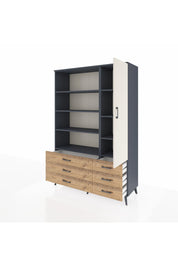 Hyperion Dolap 8 Raflı 6 Çekmeceli Tek Kapaklı  132x44x195 Antrasit-Aytaşı/Çam