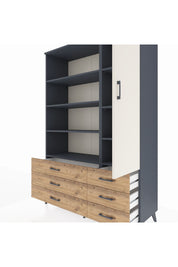 Hyperion Dolap 8 Raflı 6 Çekmeceli Tek Kapaklı  132x44x195 Antrasit-Aytaşı/Çam