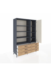 Hyperion Dolap 8 Raflı 6 Çekmeceli Tek Kapaklı  132x44x195 Antrasit-Aytaşı/Çam