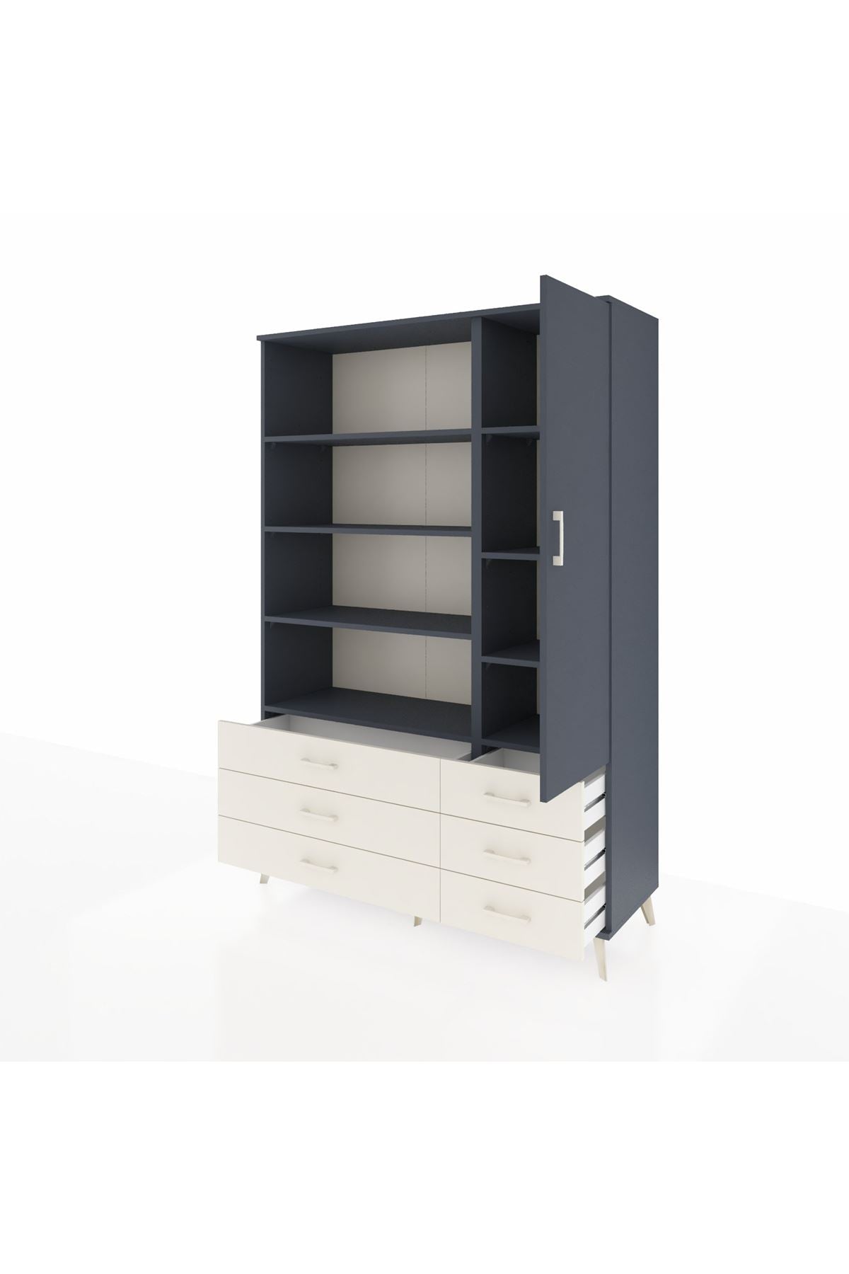 Hyperion Dolap 8 Raflı 6 Çekmeceli Tek Kapaklı  132x44x195 Antrasit-Antrasit/Aytaşı