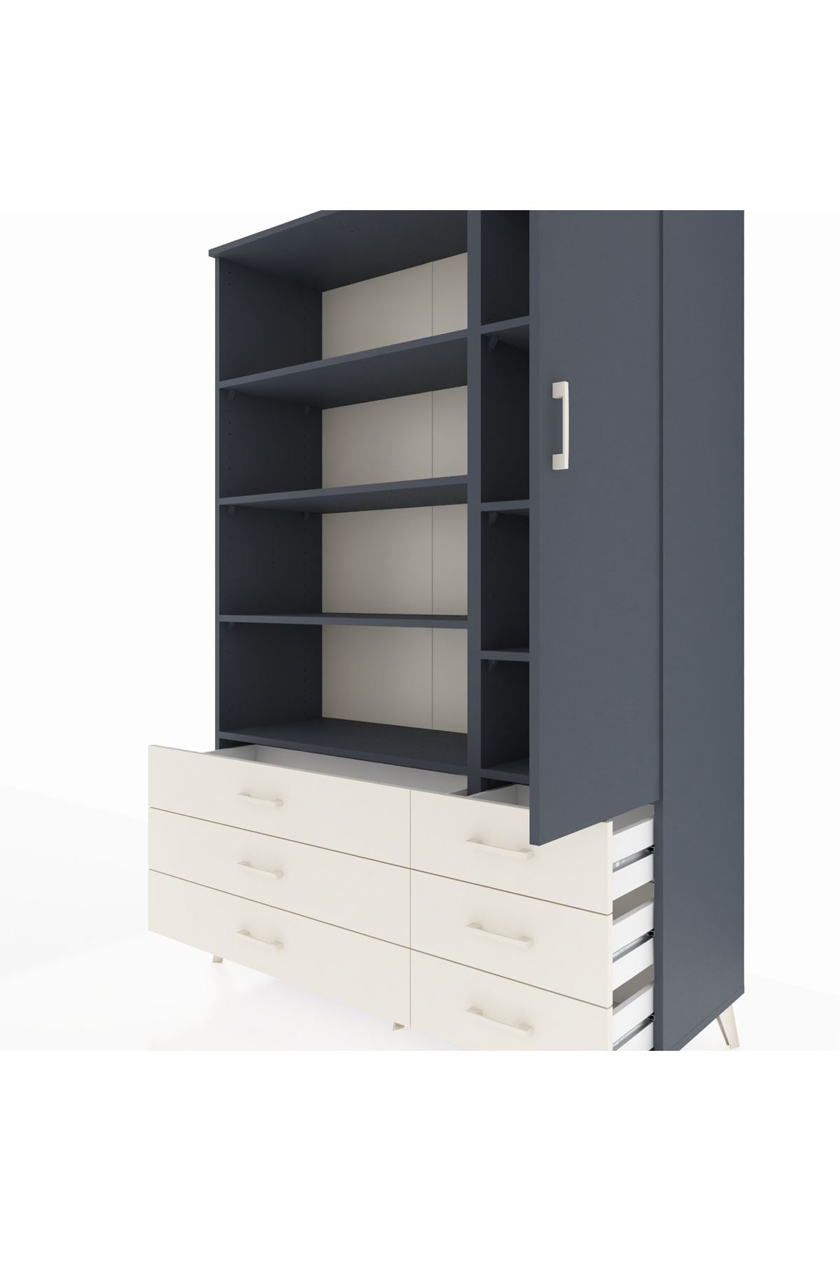 Hyperion Dolap 8 Raflı 6 Çekmeceli Tek Kapaklı  132x44x195 Antrasit-Antrasit/Aytaşı