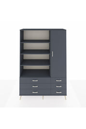 Hyperion Dolap 8 Raflı 6 Çekmeceli Tek Kapaklı  132x44x195 Antrasit-Antrasit/Antrasit