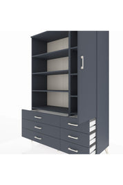 Hyperion Dolap 8 Raflı 6 Çekmeceli Tek Kapaklı  132x44x195 Antrasit-Antrasit/Antrasit