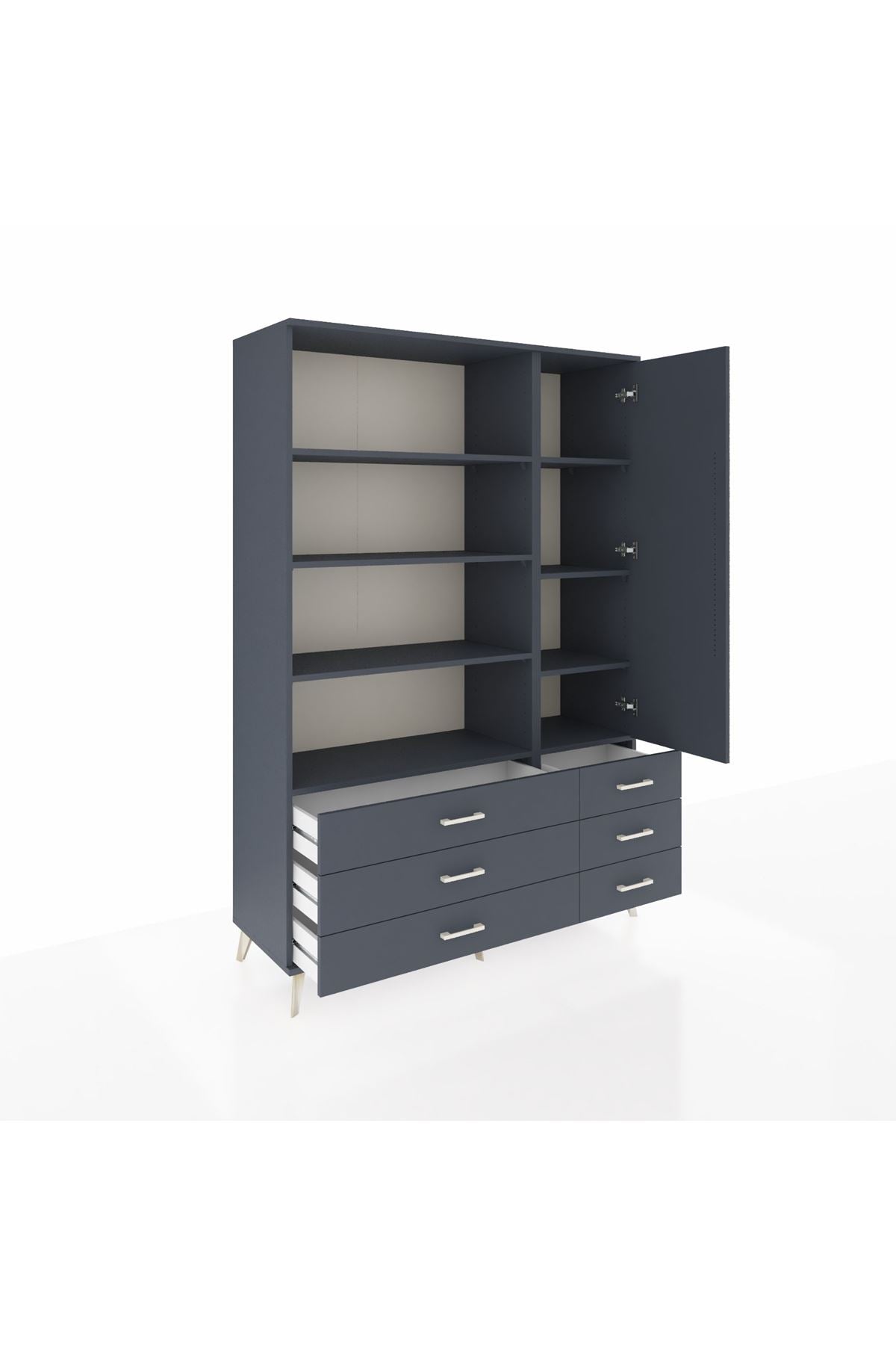 Hyperion Dolap 8 Raflı 6 Çekmeceli Tek Kapaklı  132x44x195 Antrasit-Antrasit/Antrasit