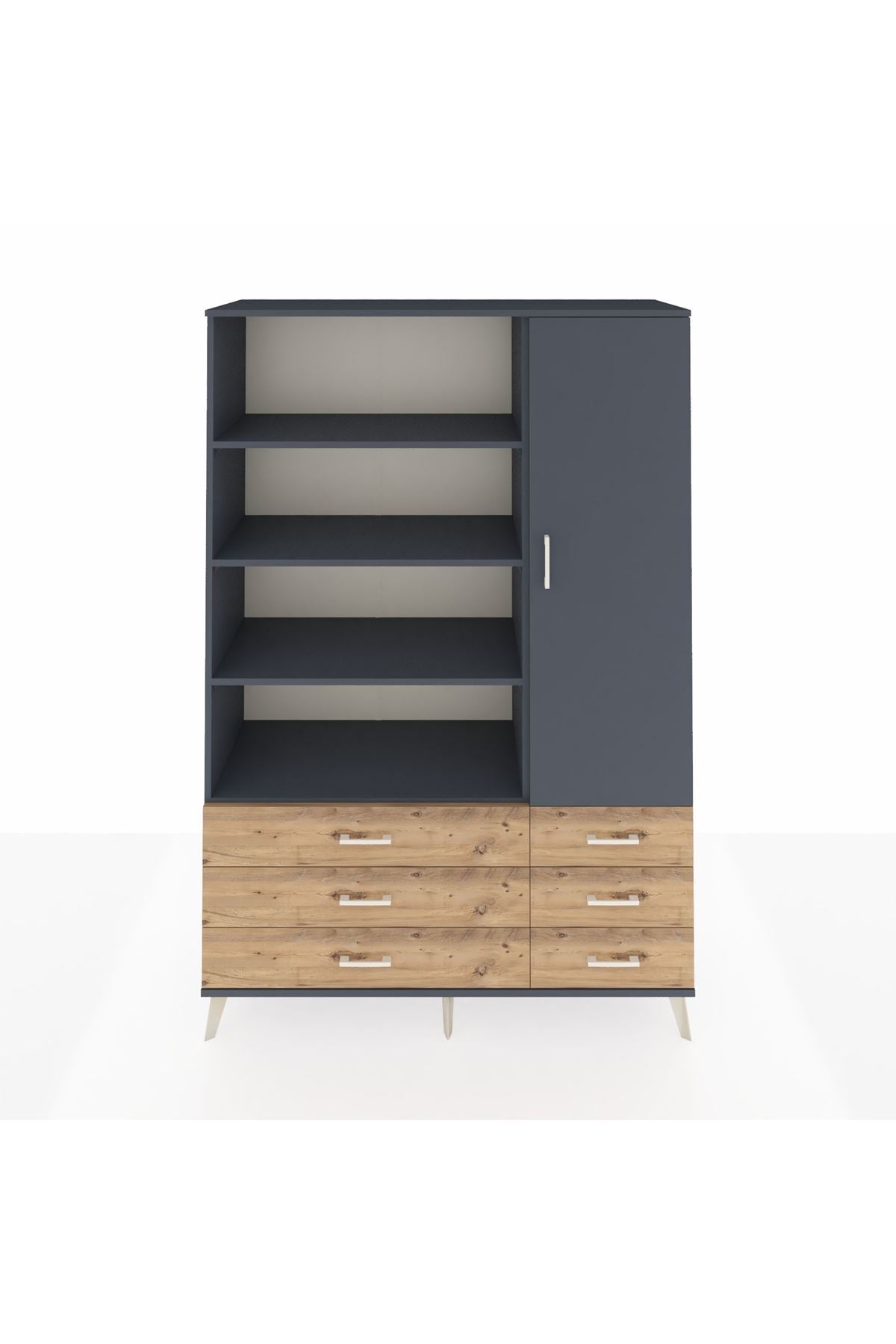 Hyperion Dolap 8 Raflı 6 Çekmeceli Tek Kapaklı  132x44x195 Antrasit-Antrasit/Çam