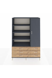 Hyperion Dolap 8 Raflı 6 Çekmeceli Tek Kapaklı  132x44x195 Antrasit-Antrasit/Çam