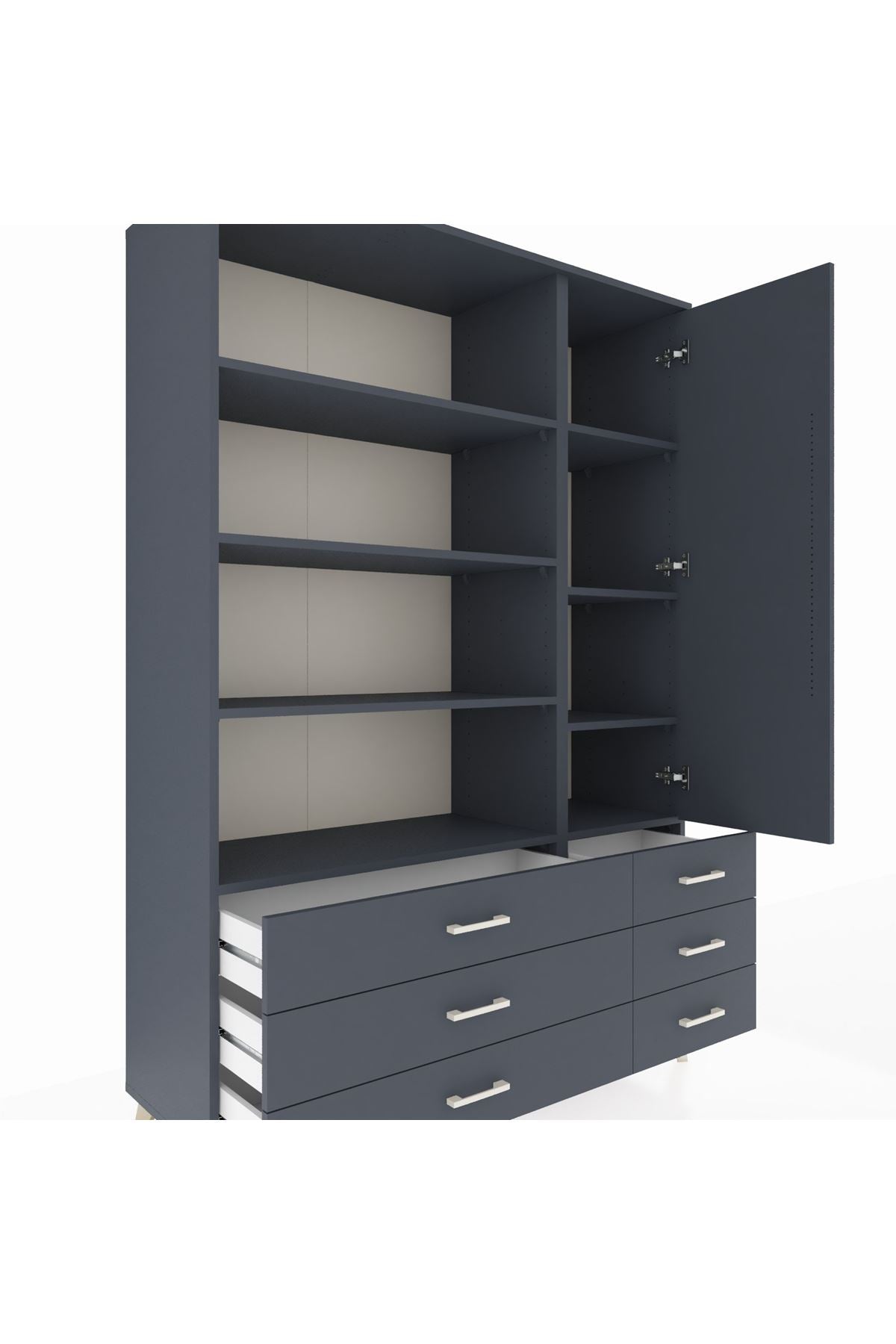 Hyperion Dolap 8 Raflı 6 Çekmeceli Tek Kapaklı  132x44x195 Antrasit-Antrasit/Antrasit
