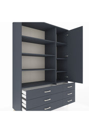 Hyperion Dolap 8 Raflı 6 Çekmeceli Tek Kapaklı  132x44x195 Antrasit-Antrasit/Antrasit