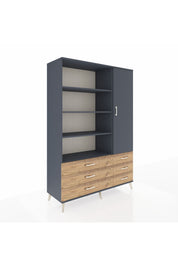 Hyperion Dolap 8 Raflı 6 Çekmeceli Tek Kapaklı  132x44x195 Antrasit-Antrasit/Çam