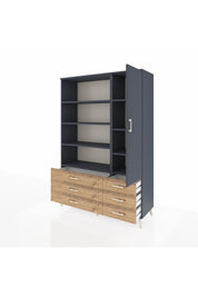 Hyperion Dolap 8 Raflı 6 Çekmeceli Tek Kapaklı  132x44x195 Antrasit-Antrasit/Çam