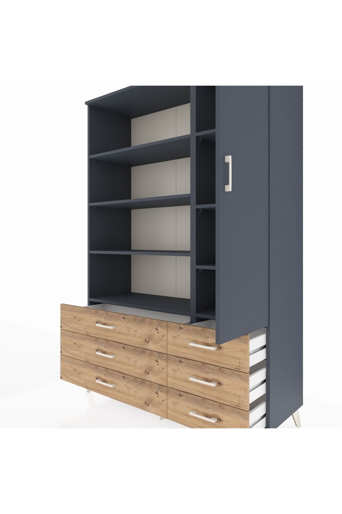 Hyperion Dolap 8 Raflı 6 Çekmeceli Tek Kapaklı  132x44x195 Antrasit-Antrasit/Çam