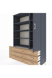 Hyperion Dolap 8 Raflı 6 Çekmeceli Tek Kapaklı  132x44x195 Antrasit-Antrasit/Çam
