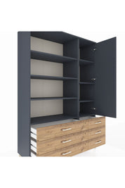 Hyperion Dolap 8 Raflı 6 Çekmeceli Tek Kapaklı  132x44x195 Antrasit-Antrasit/Çam