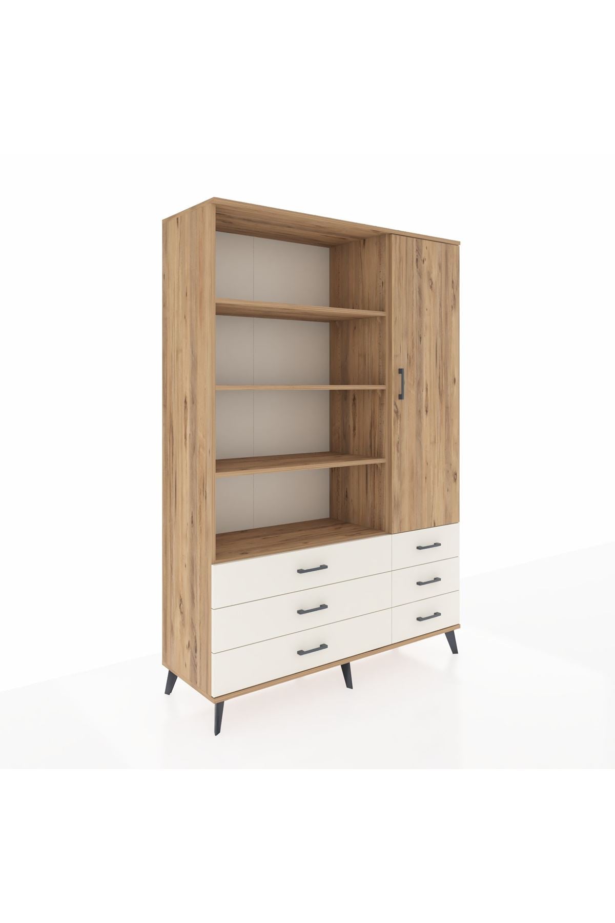 Hyperion Dolap 8 Raflı 6 Çekmeceli Tek Kapaklı  132x44x195 Çam-Çam/Aytaşı